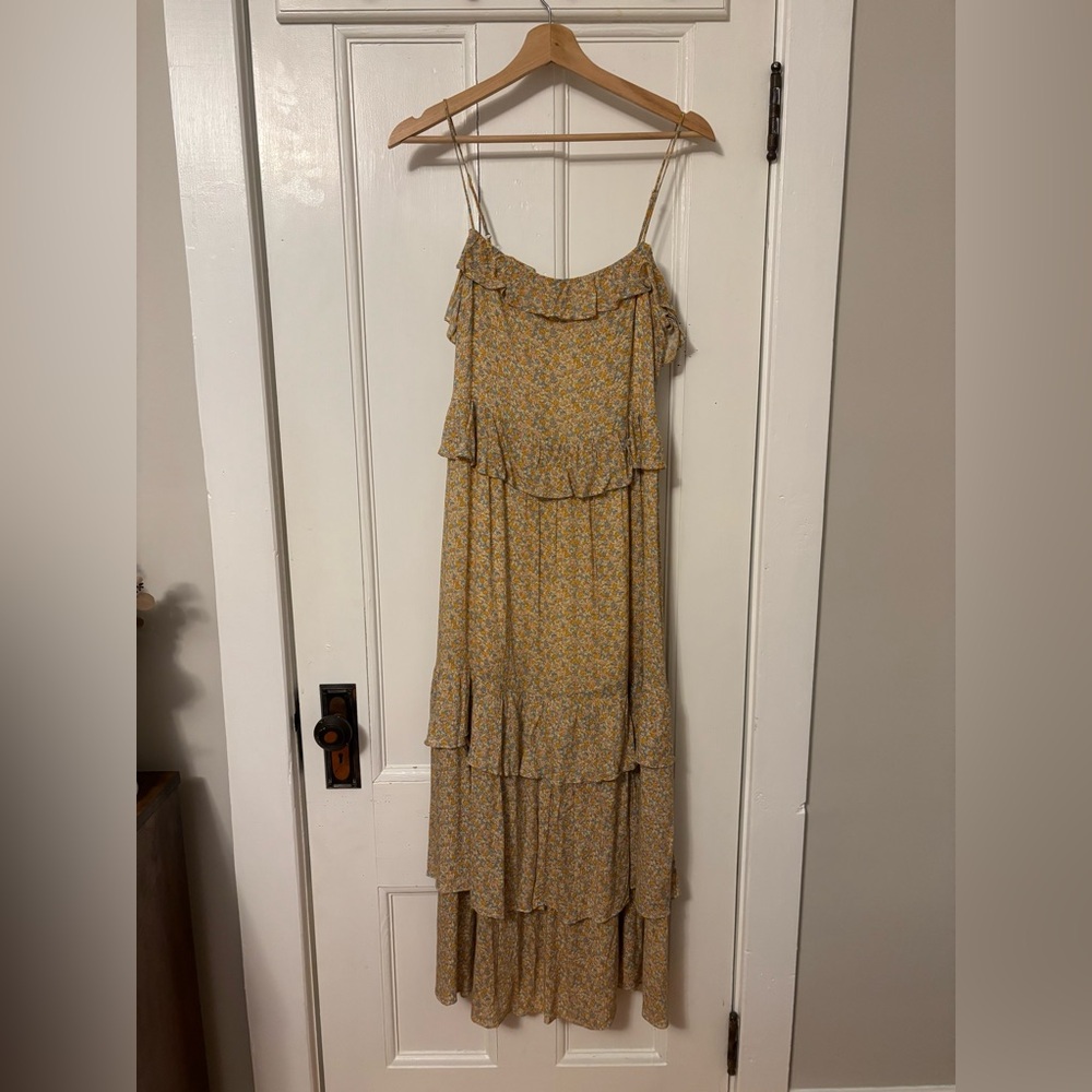 & Other Stories Ruffle-Tier Yellow Floral Maxi Dress — Spaghetti Straps